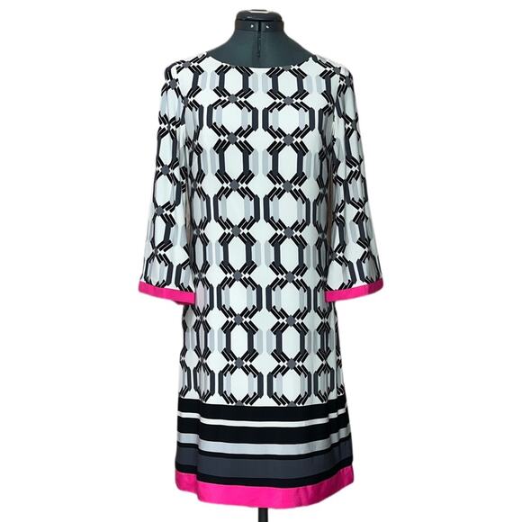 Eliza J Geometric Mixed Print Shift Dress Women Size 6 3/4 sleeve cocktail dress - Picture 1 of 16